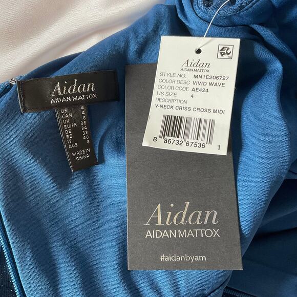 Aidan Mattox Colorful Cut Out Sleeveless Midi Sheath Cocktail Dress Blue Size 4 - Picture 9 of 10